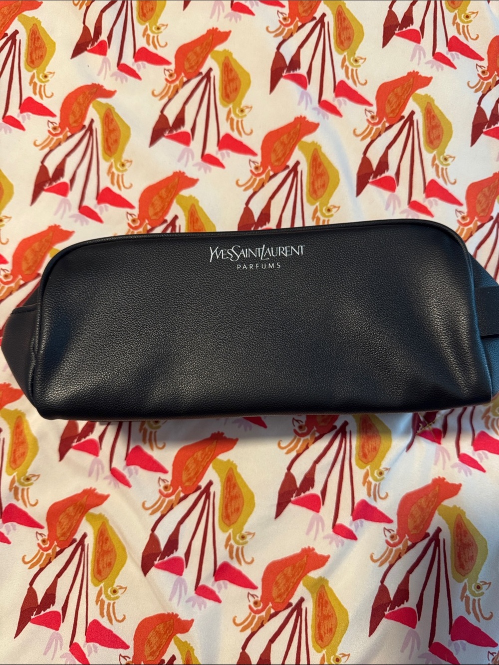 Yves Saint Laurent Black Leather Toiletry Pouch with Logo